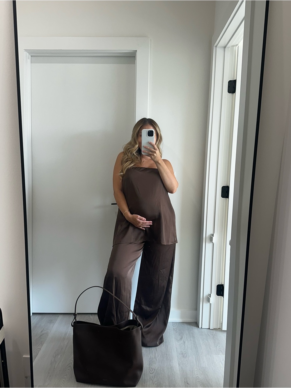Silky Brown Women's Wide-Leg Set